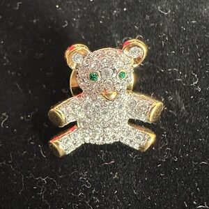 Swarovski Crystals Teddy Bear with green eyes lapel pin brooch